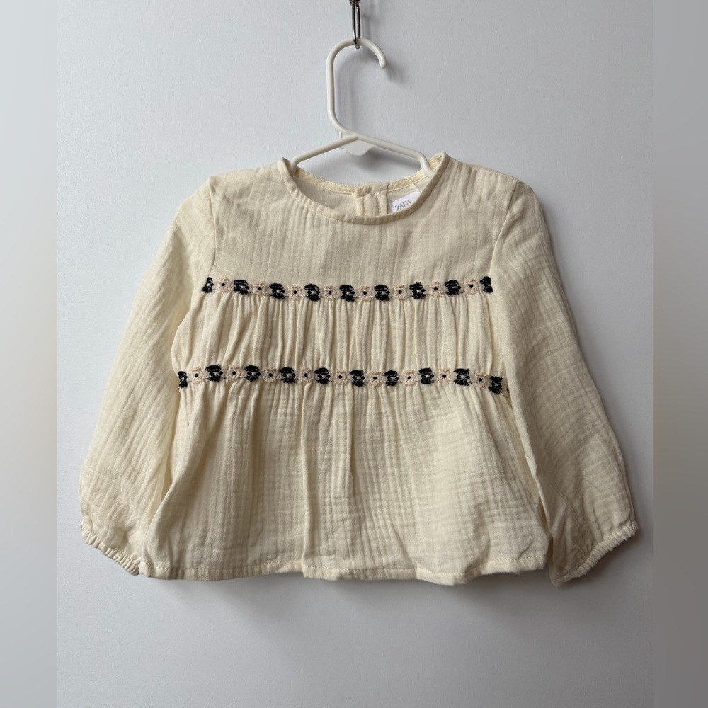 Zara Cream Kids Blouse with Black Embroidery
